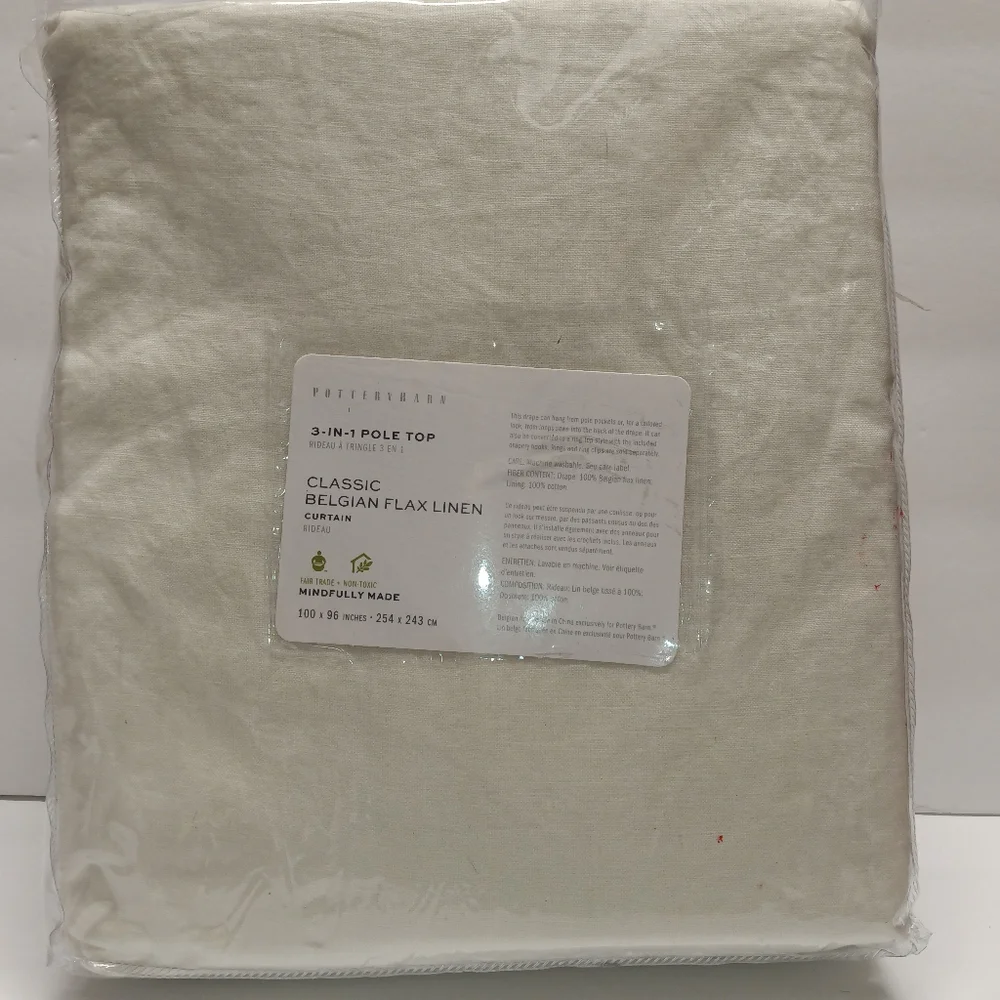 Pottery Barn Belgian Linen Lined Curtain Ivory 100